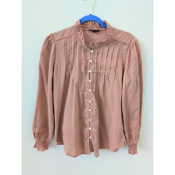 Quince Organic Textured Cotton Peasant Blouse in Dusty Rose size 6 - Picture 2 of 6